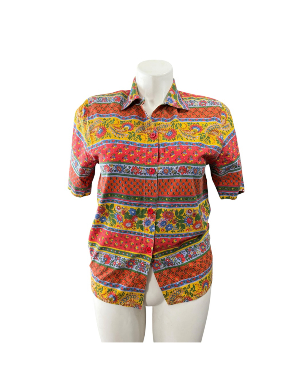 Vintage On The Verge Floral Button Front Shirt Womens M USA 100% Cotton Boho